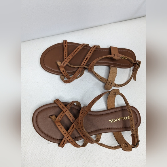 Solanz braided Sandals women's strappy size 8 Leather criss cross flats L-1 - Picture 7 of 8